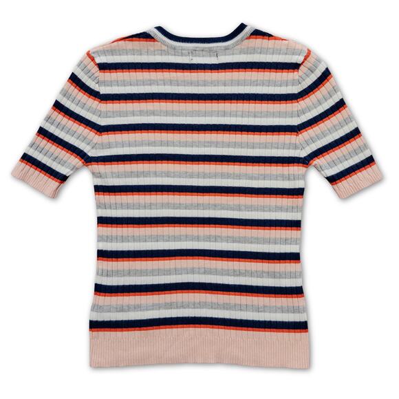 Forever 21 Striped Sweater - Women's Medium - Short Sleeve Ribbed Knit Crop Top - Picture 2 of 5